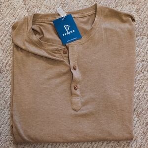 Men's Tan Henley Long Sleeve Shirt - XL - Never Worn